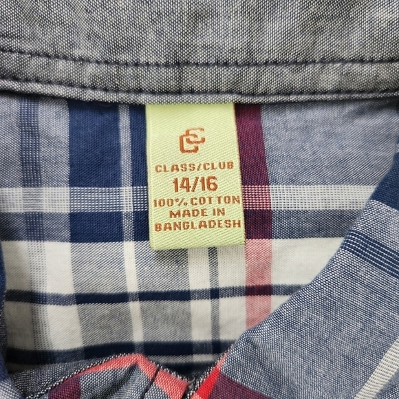 Class Club Boy's Short Sleeve Plad Button down shirt. Size 14/16. New. C1 - Picture 6 of 7